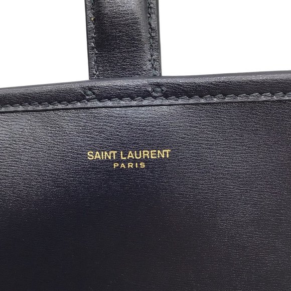 SAINT LAURENT BEIGE / BLACK LEATHER TRIMMED SMALL LE MONOGRAMME CANVAS SATCHEL C - Picture 8 of 12